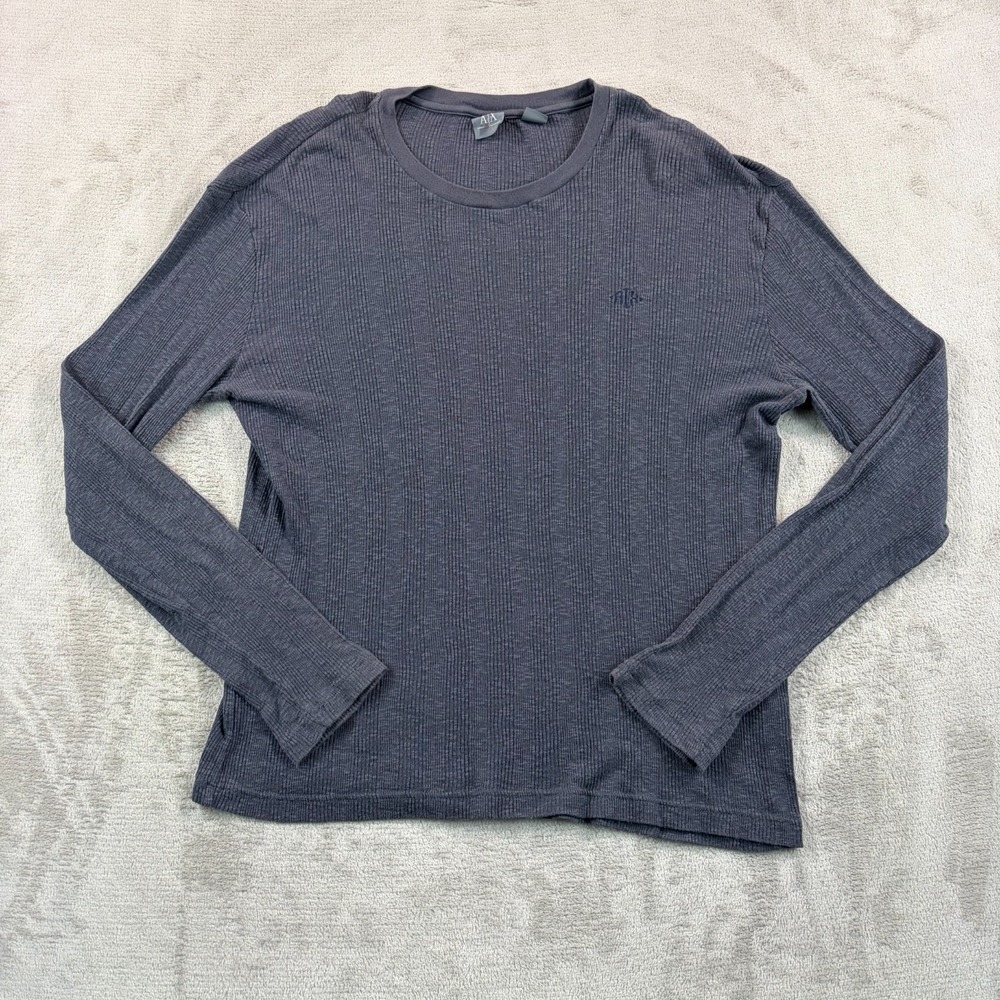 ARMANI EXCHANGE AX T Shirt Men XL Grey Embroidered Chest Logo Long Sleeve Crew